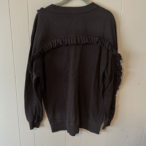 Zara Black Ruffle Sweatshirt Size Small - Picture 2 of 2